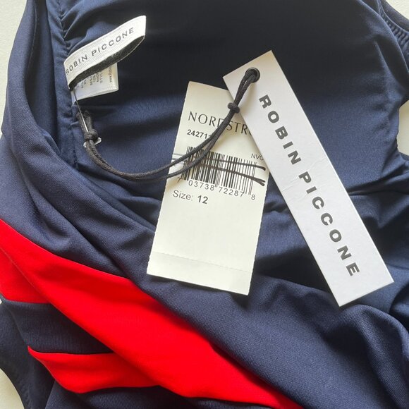 NWT Robin Piccone Babe Bandeau One Piece with Halter Neck in Navy Combo Size 12 - Picture 6 of 6
